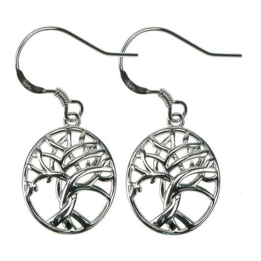 925 Silver Oval Tree of Life Drop Earrings