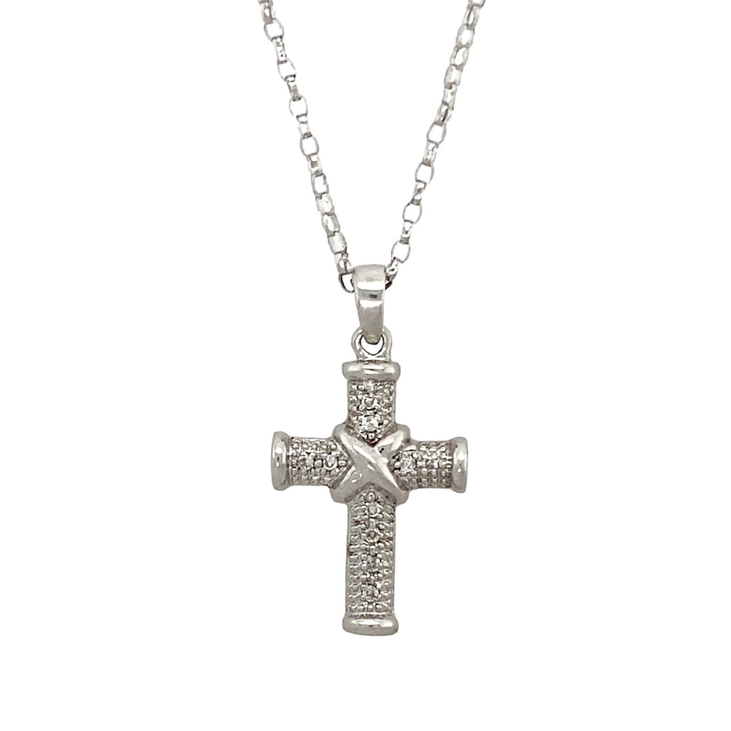 9ct White Gold & Diamond Set Cross 18