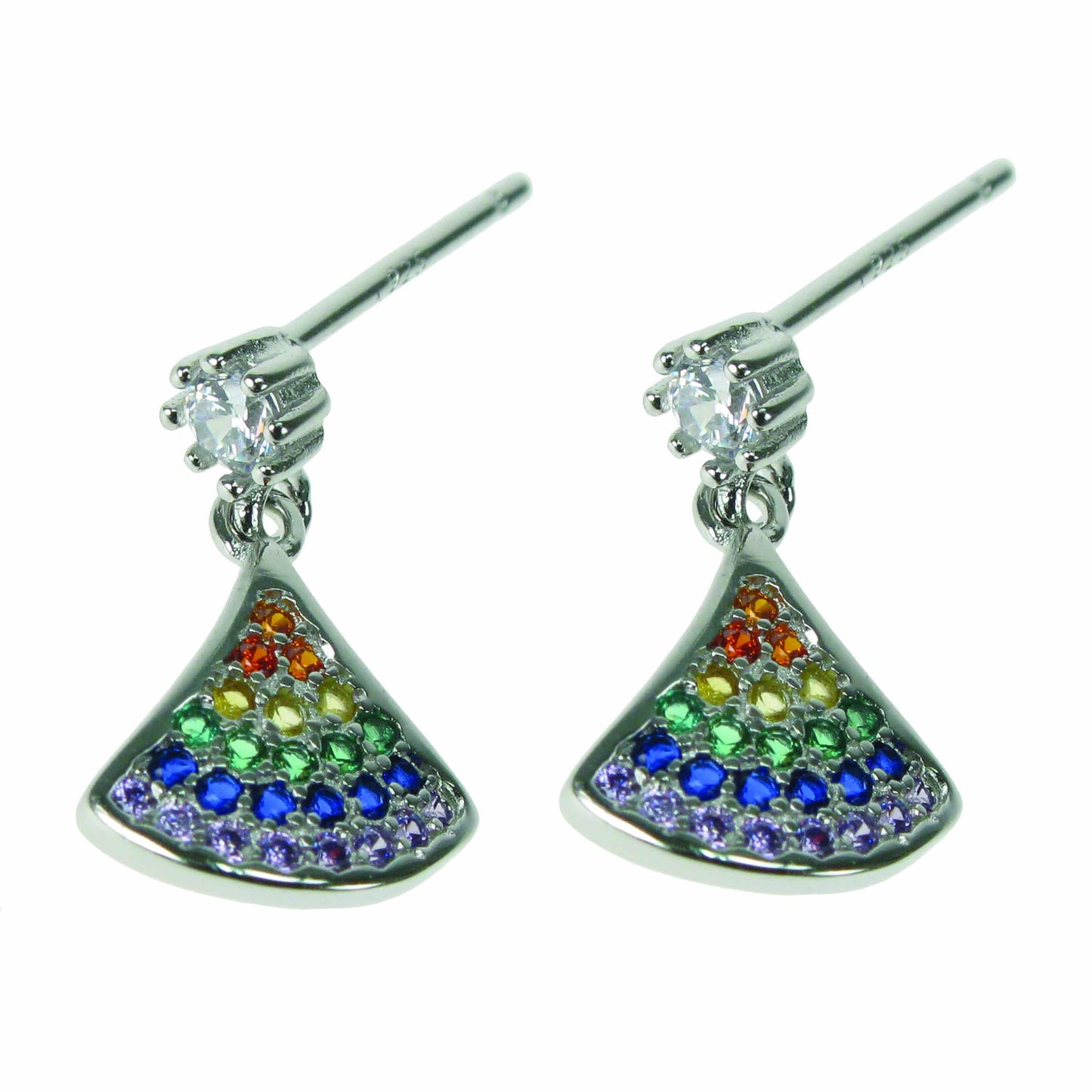 925 Silver & Cubic Zirconia Rainbow Fan Stud Earrings