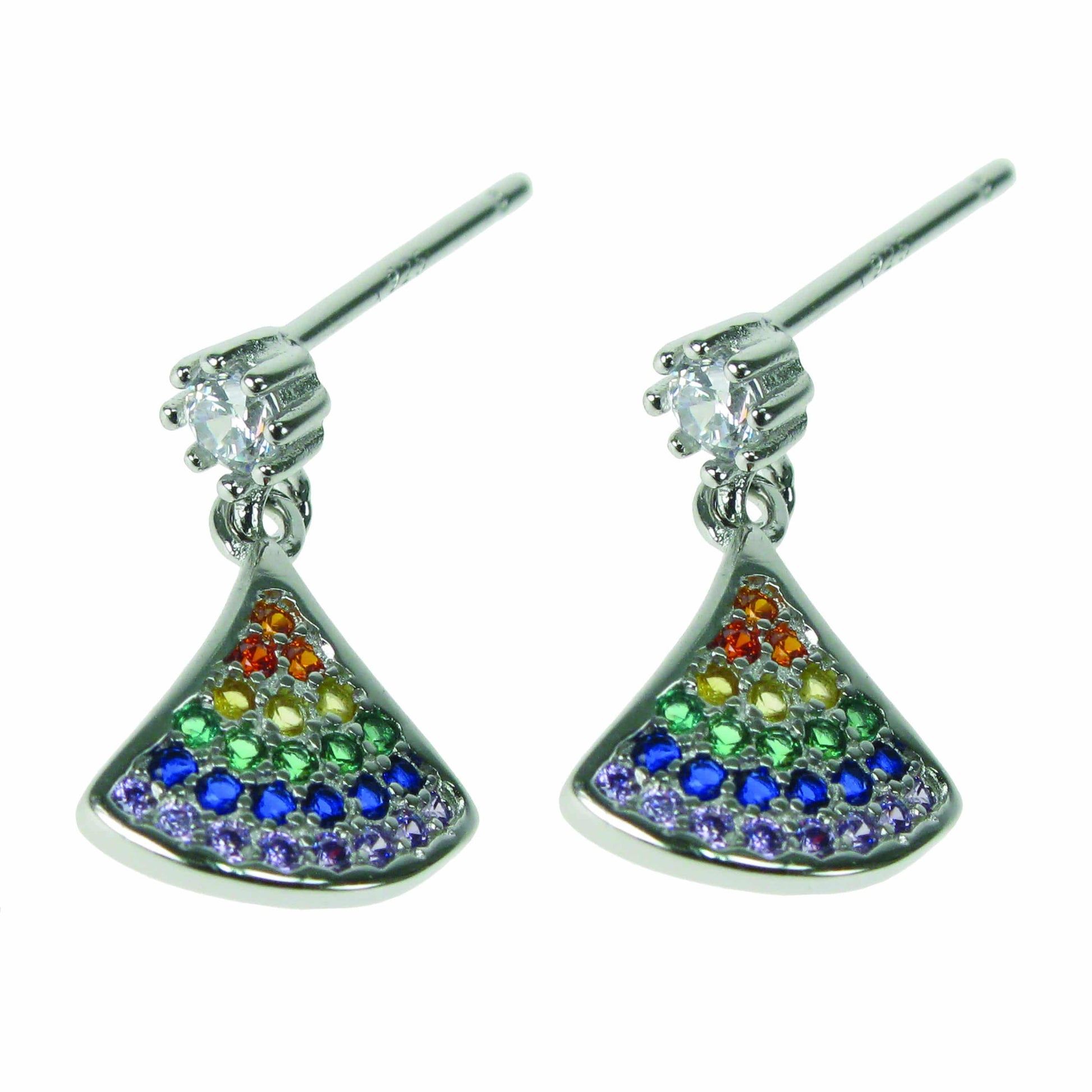 925 Silver & Cubic Zirconia Rainbow Fan Stud Earrings