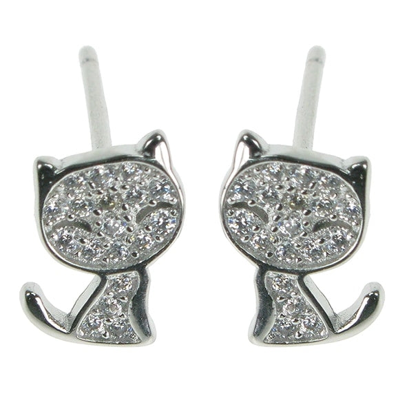925 Silver & Cubic Zirconia Cat Stud Earrings