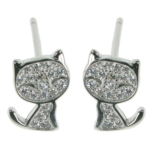 925 Silver & Cubic Zirconia Cat Stud Earrings
