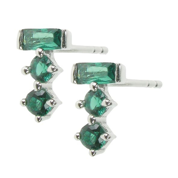 925 Silver & Three Stone Emerald Earrings