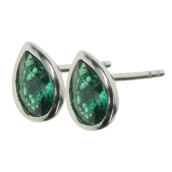 925 Silver & Emerald Pearl Shaped Stud Earrings