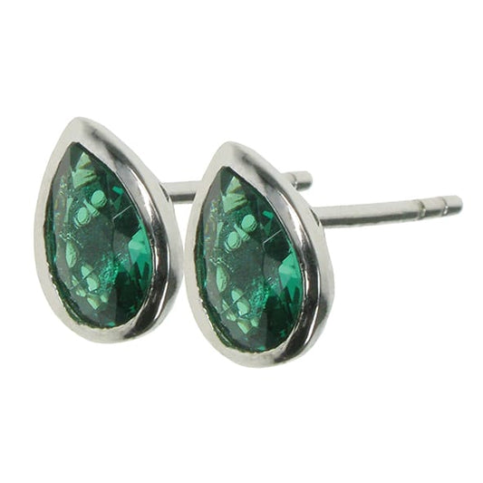 925 Silver & Emerald Pearl Shaped Stud Earrings