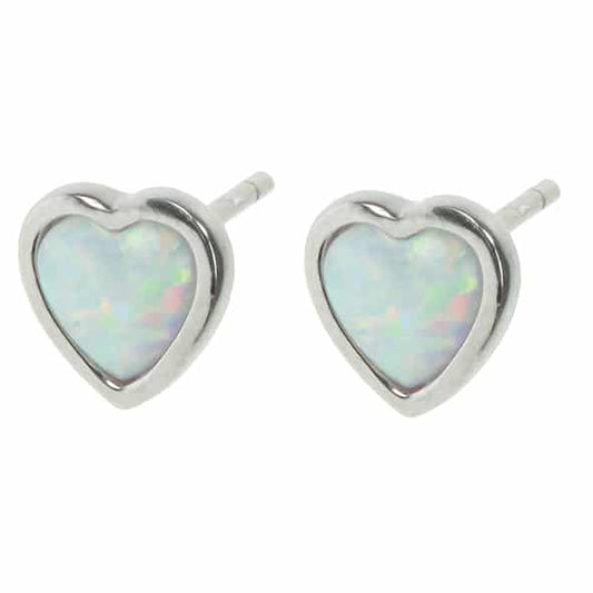 925 Silver & Snow Opal Heart Stud Earrings