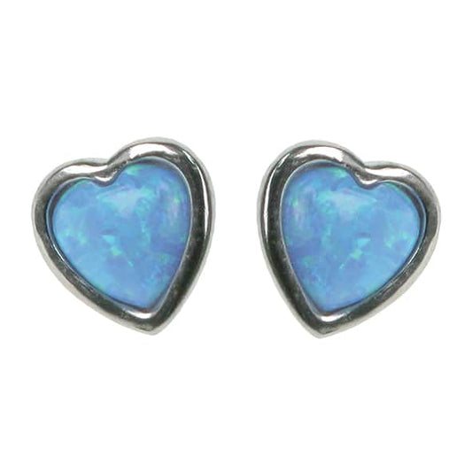 925 Silver & Blue Sky Opal Heart Stud Earrings