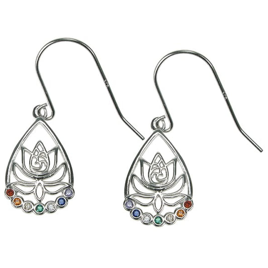 925 Silver Multi Stone Set Lotus Flower Chakra Dropper Earrings