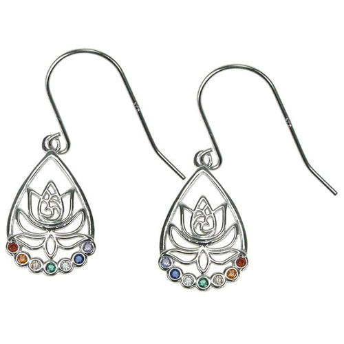 925 Silver Multi Stone Set Lotus Flower Chakra Dropper Earrings