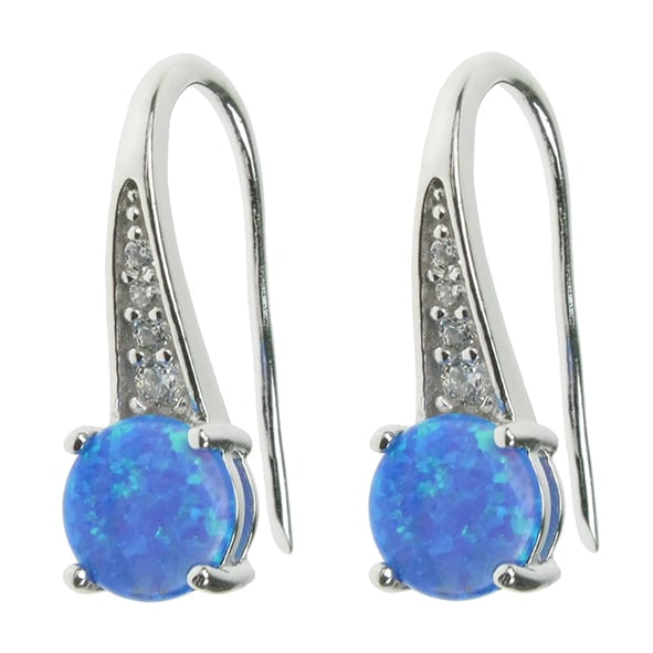 925 Silver Blue Opalique & Cubic Zirconia Earrings