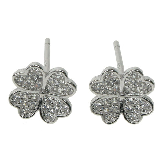 925 Silver & Cubic Zirconia Four Leaf Clover Stud Earrings