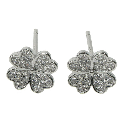 925 Silver & Cubic Zirconia Four Leaf Clover Stud Earrings