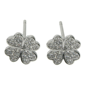925 Silver & Cubic Zirconia Four Leaf Clover Stud Earrings