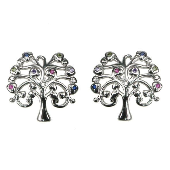 925 Silver & Multi Coloured Cubic Zirconia Tree Stud Earrings
