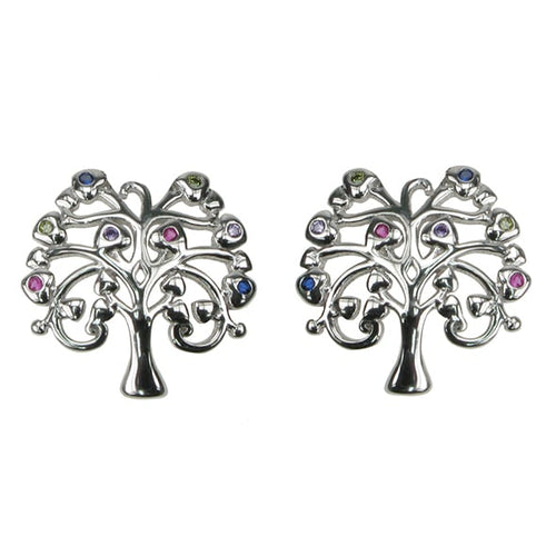 925 Silver & Multi Coloured Cubic Zirconia Tree Stud Earrings