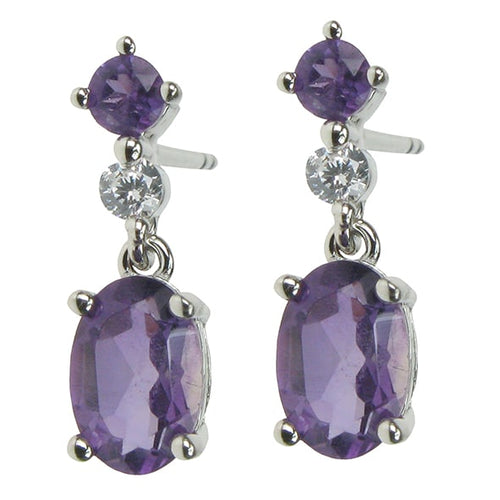 925 Silver Amethyst & Cubic Zirconia Drop Earrings