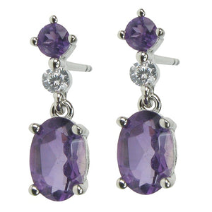 925 Silver Amethyst & Cubic Zirconia Drop Earrings