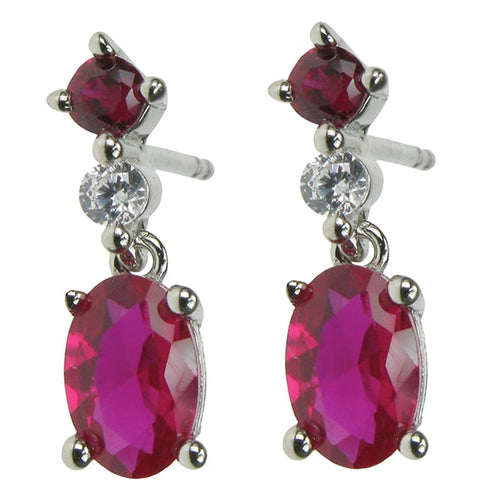 925 Silver Ruby & Cubic Zirconia Dropper Earrings