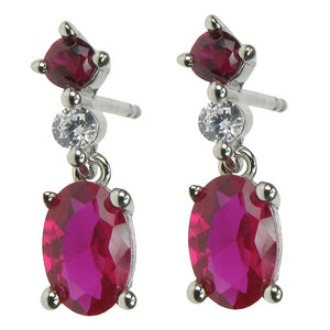 925 Silver Ruby & Cubic Zirconia Set Drop Earrings