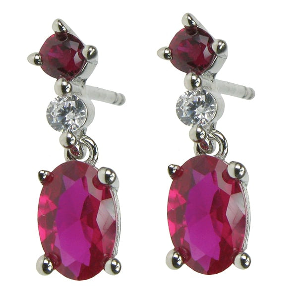 925 Silver Ruby & Cubic Zirconia Set Drop Earrings