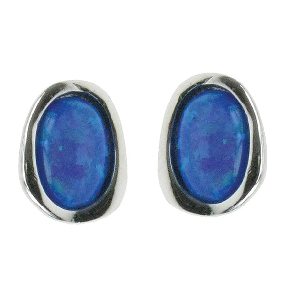 925 Silver & Blue Opal Oval Stud Earrings