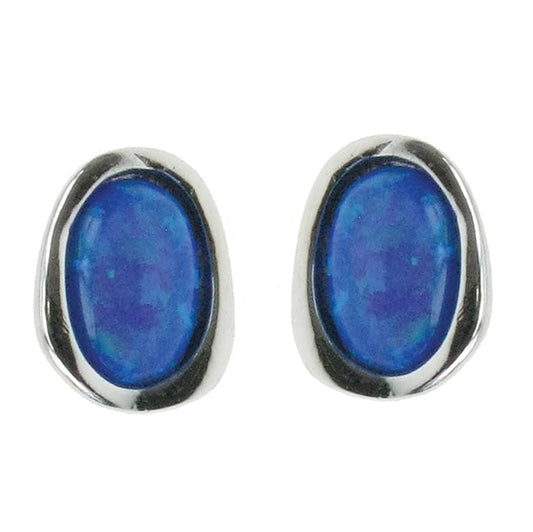 925 Silver & Blue Opal Oval Stud Earrings