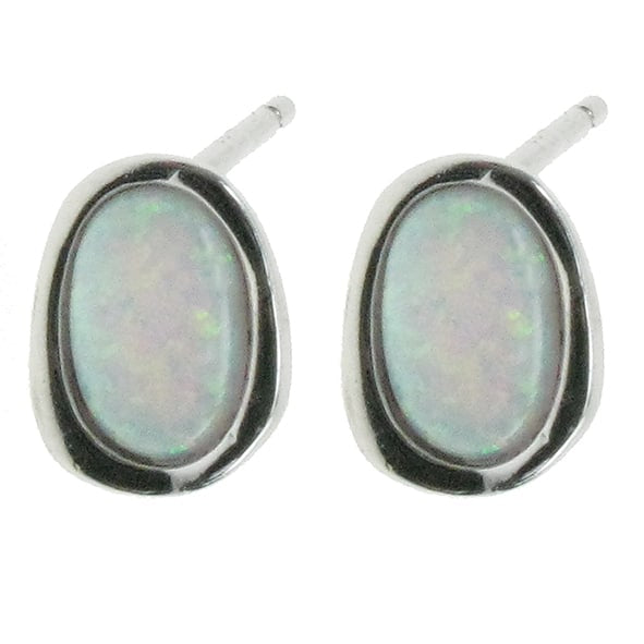 925 Silver & Snow Opal Oval Stud Earrings