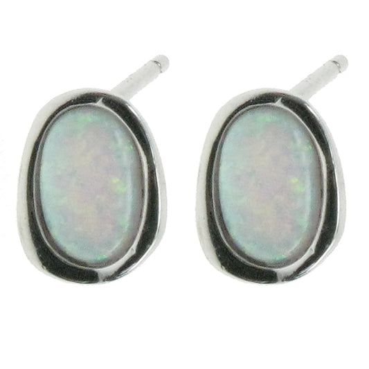 925 Silver & Snow Opal Oval Stud Earrings