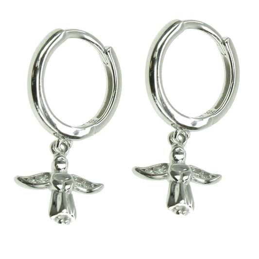 925 Silver Guardian Angel Hoop Earrings