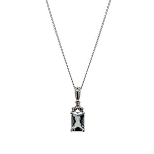 9ct White Gold Diamond & Aquamarine Set 18" Necklace