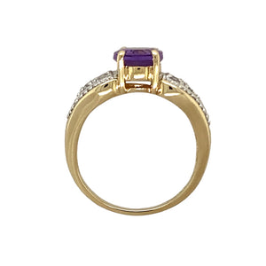 9ct Gold Amethyst & Cubic Zirconia Set Dress Ring