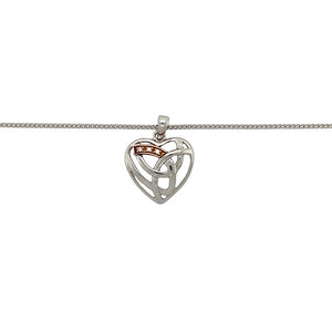 Bring romantic symbolism and refined sparkle to your collection with this pre-owned 925 silver with 9ct rose gold and diamond set Clogau Eternal Love heart pendant on an 18" Clogau curb chain—perfect for meaningful gifting or timeless everyday wear.

Design: The pendant features an open heart design with an entwined eternity twist, symbolising everlasting love, and is accented with a sparkling diamond and warm rose gold detailing. The pendant measures 1.7cm long including the bail.
