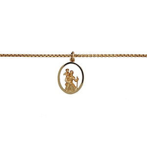 Preowned 9ct Solid Yellow Gold St Christopher Pendant on an 18" chain with the weight 12.70 grams. The pendant is 27mm long including the bail