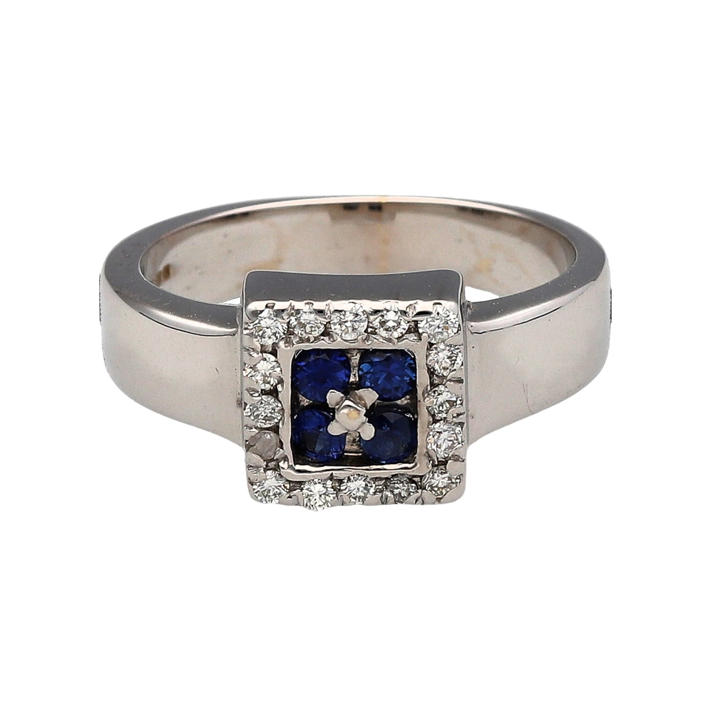 18ct White Gold Diamond & Sapphire Set Halo Ring