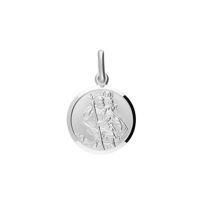 A New Silver Round St. Christopher Pendant which is 14mm diameter