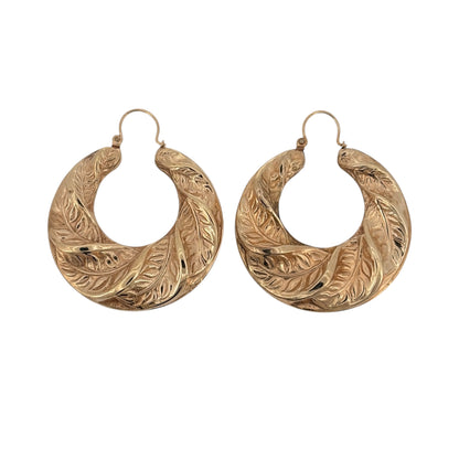 9ct Gold Fancy Leaf Twist Pattern Creole Earrings