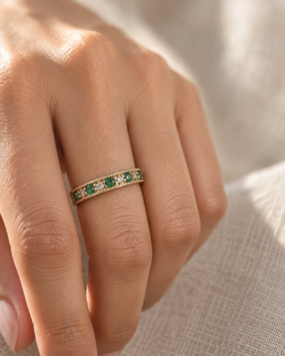 9ct Gold Emerald & Cubic Zirconia Band Ring