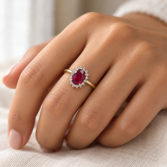 9ct Gold Lab Diamond & Ruby Cluster Ring