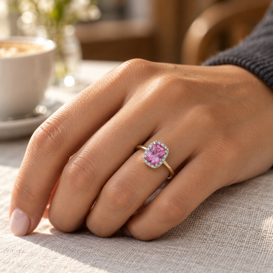 9ct Gold Lab Diamond & Pink Sapphire Cluster Ring