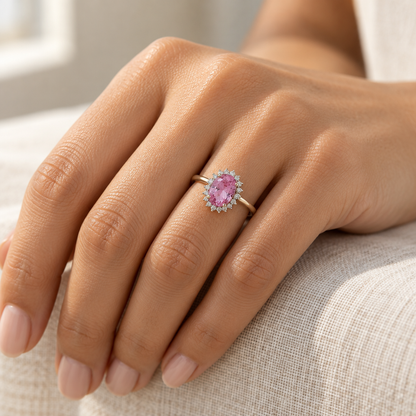 9ct Gold Lab Diamond & Pink Sapphire Cluster Ring
