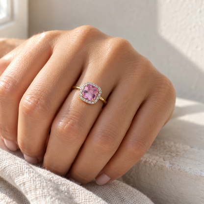 9ct Gold Lab Diamond & Pink Sapphire Cluster Ring