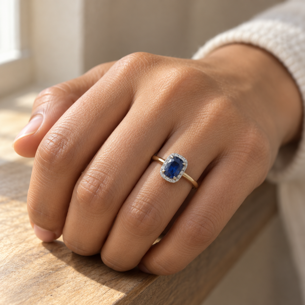 9ct Gold Lab Diamond & Sapphire Cluster Ring
