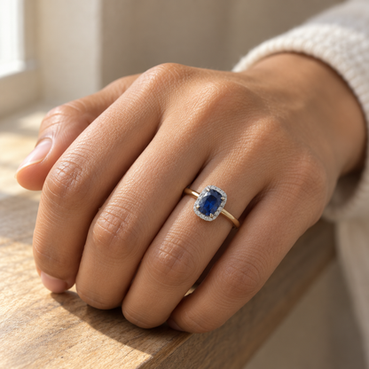 9ct Gold Lab Diamond & Sapphire Cluster Ring