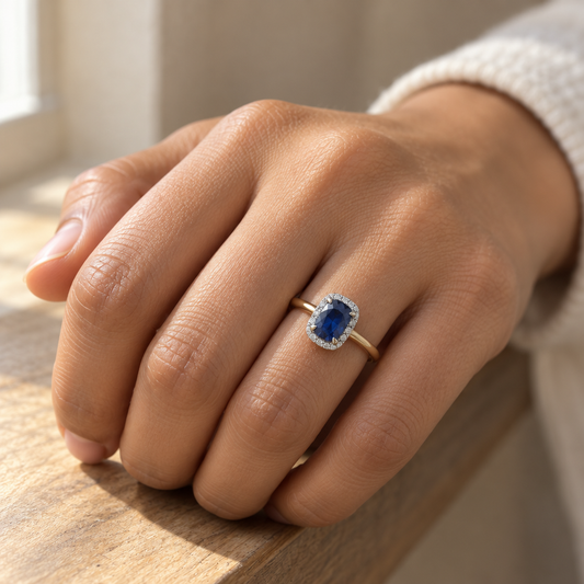 9ct Gold Lab Diamond & Sapphire Cluster Ring