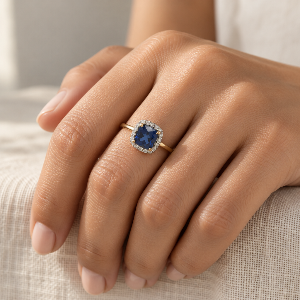 9ct Gold Lab Diamond & Sapphire Cluster Ring