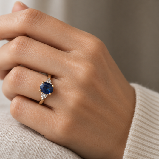 9ct Gold Lab Diamond & Sapphire Trilogy Ring