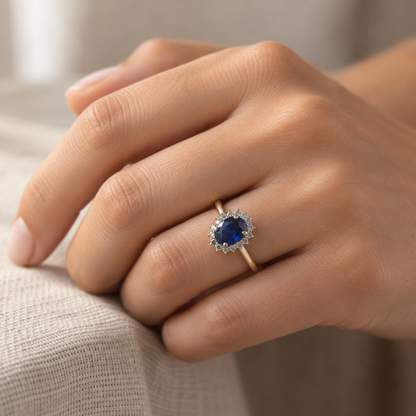 9ct Gold Lab Diamond & Sapphire Cluster Ring
