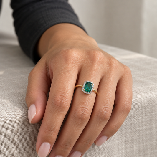 9ct Gold Lab Diamond & Emerald Cluster Ring