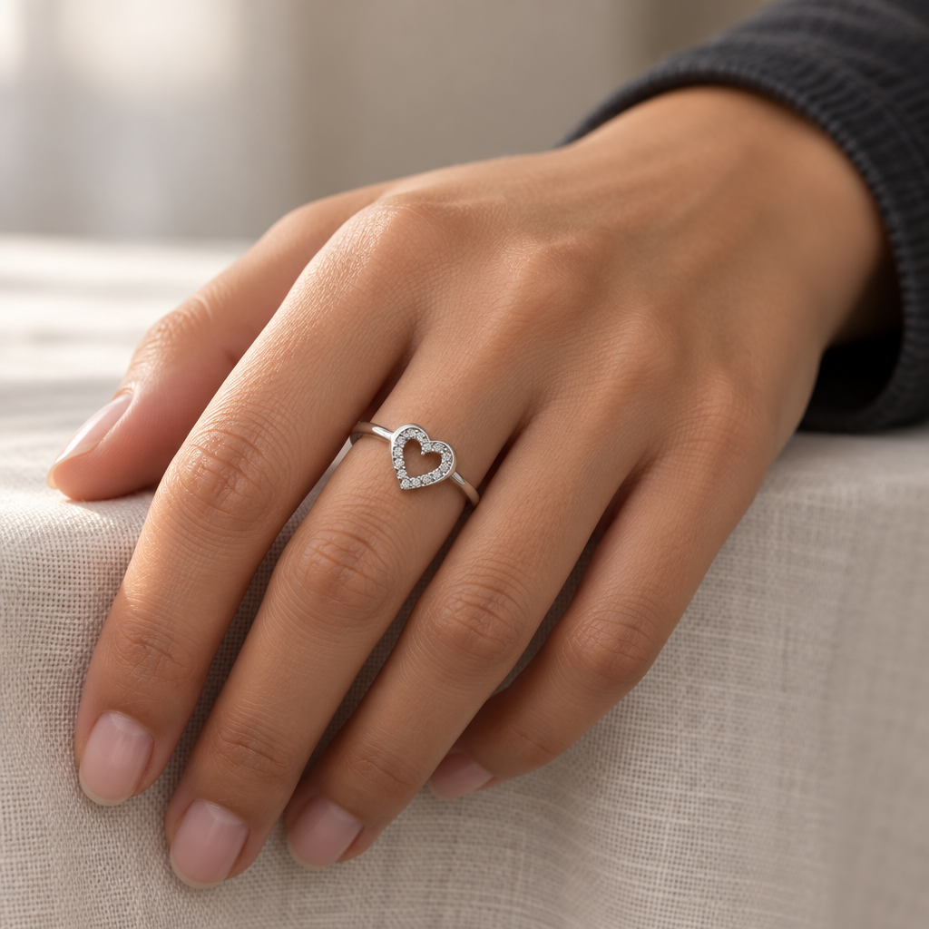 9ct White Gold & Cubic Zirconia Heart Ring