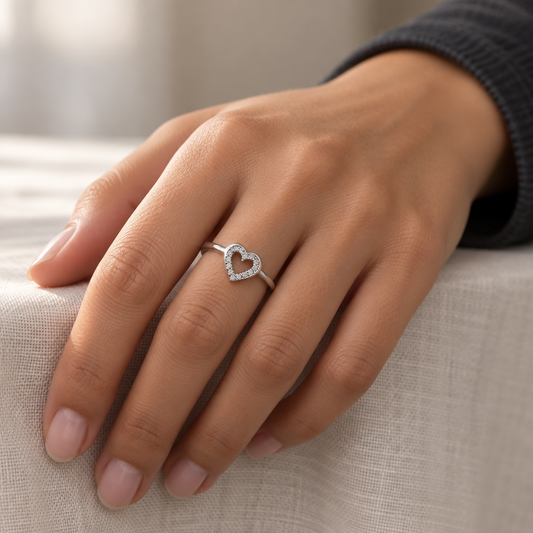 9ct White Gold & Cubic Zirconia Heart Ring
